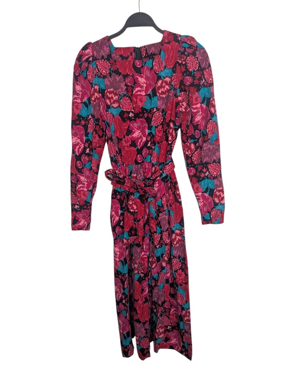 Vintage Laura Ashley Great Britain Corduroy Floral Pink Puff Sleeve Dress Size 8